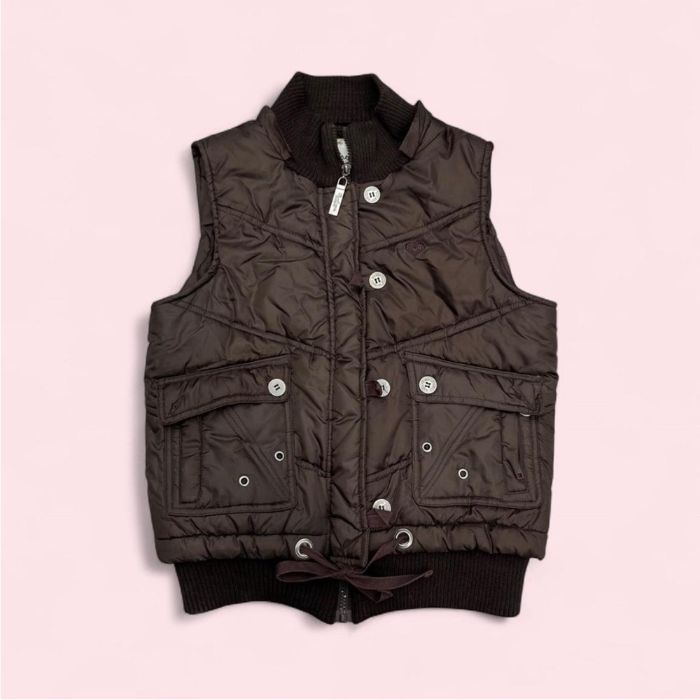 SOLD- Y2K Brown Quilted Puffer Vest with Pockets
